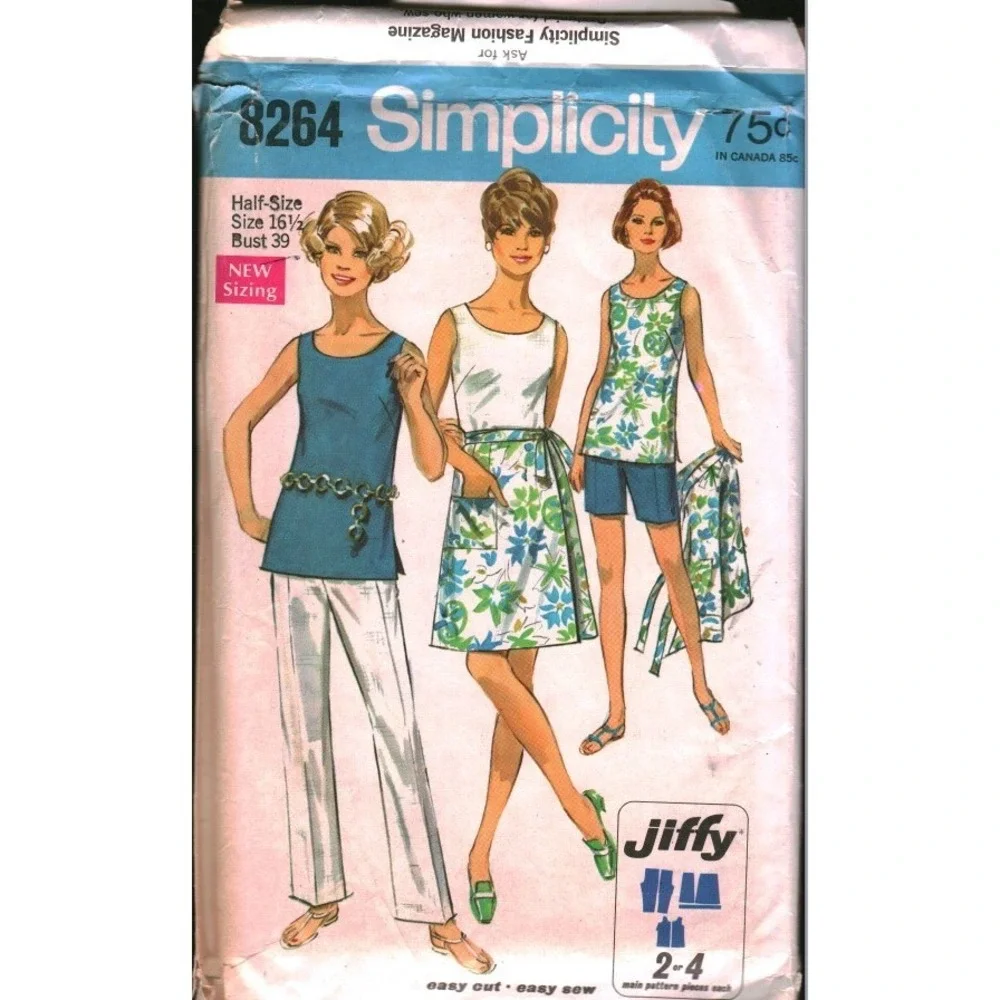 Simplicity 8264 Vintage 60s Jiffy Sewing Pattern Top Skirt Pants Half Size 16.5